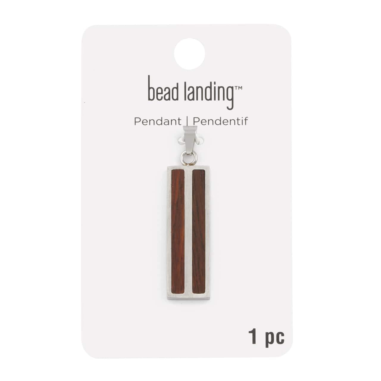 Rhodium & Wood Rectangle Pendant by Bead Landing™